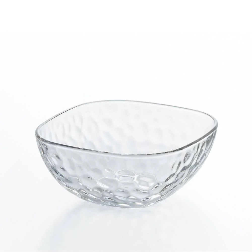 Aderia Square Bowl Medium Dimpled Glass Serving Dish 137mm (Set of 3)