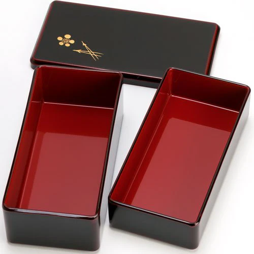 Isuke Two-Tier Lacquered Bento Box Red Lunchbox With Plum Motif - Image 3