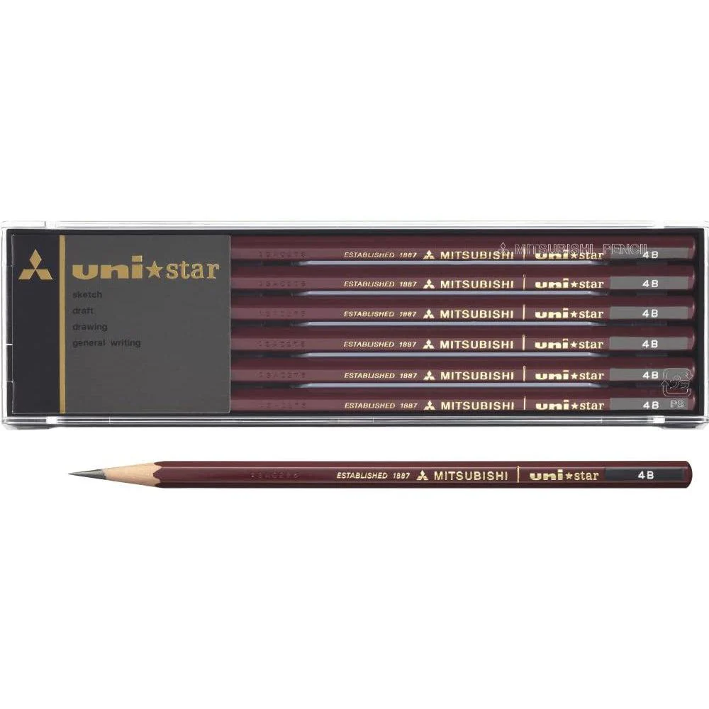uni Mitsubishi Star Japanese Graphite Pencils 4B 12 Pieces