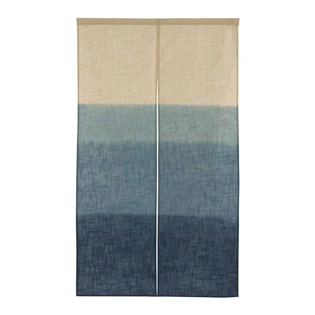 Noren Hand Printed Blue Indigo Shading Pattern Door Linen Curtain