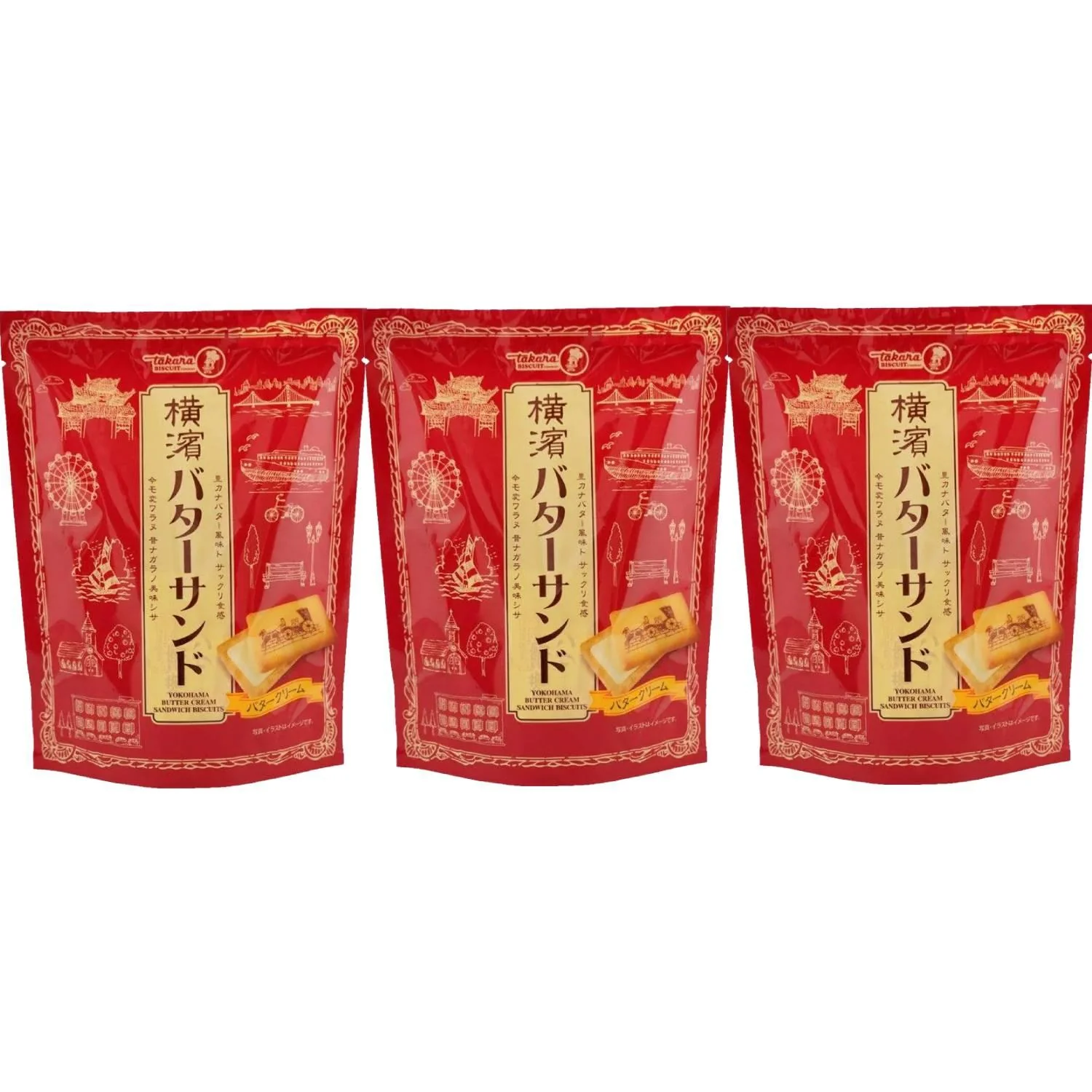 Takara Seika Yokohama Butter Cream Sandwich Cookies 72g (Pack of 3)