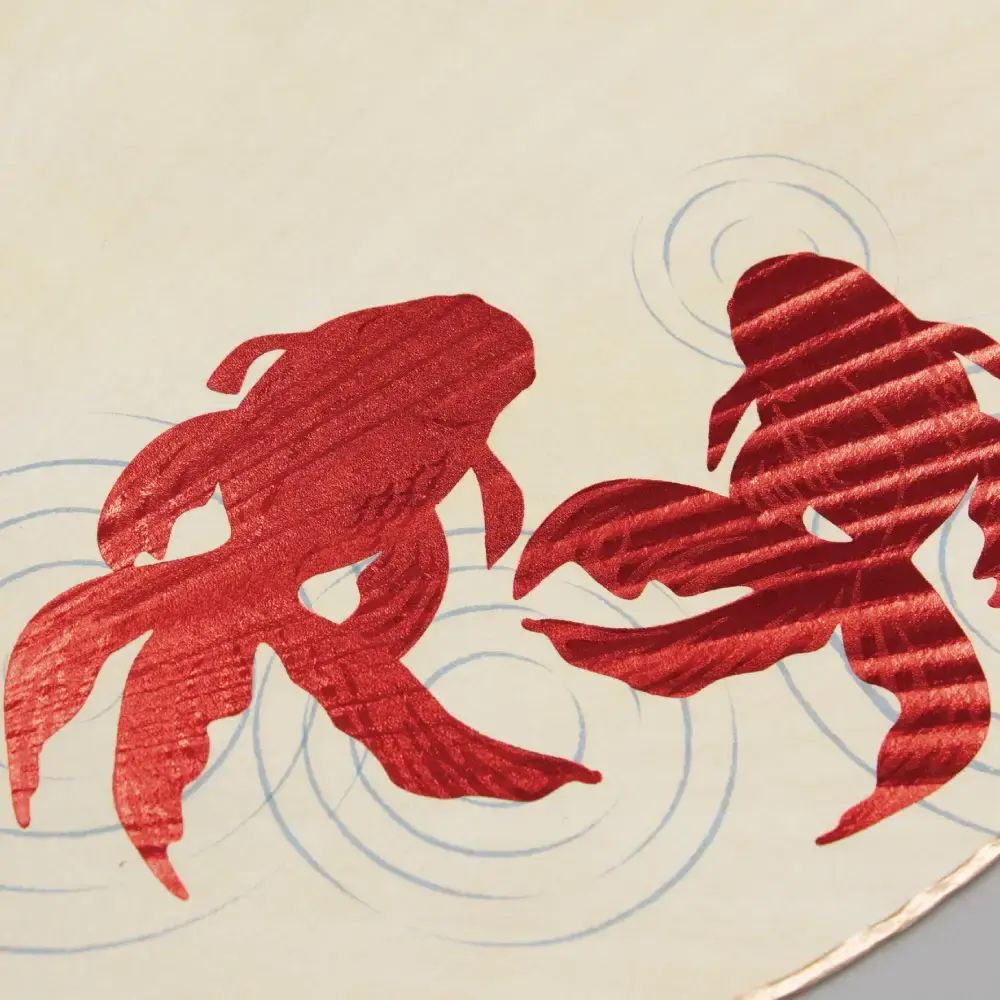 Uchiwa Non-Folding Paper Fan Foil Stamped Maple & Goldfish - Image 2